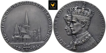 1906 MEDALJE, Kong Haakon VII og Dronning Maud. Kroningen i Trondheim