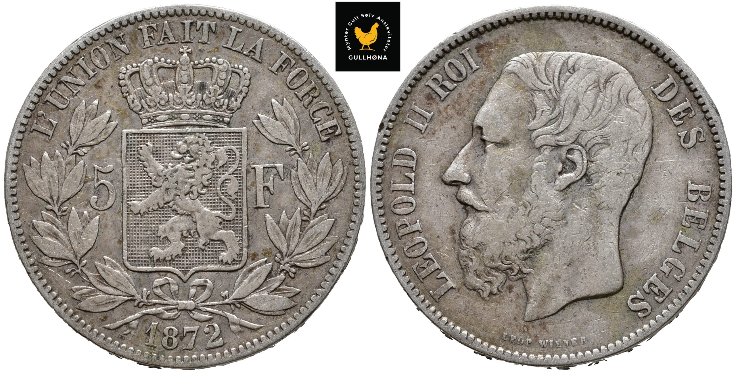 69113g00 1872 Belgia 5 Francs
