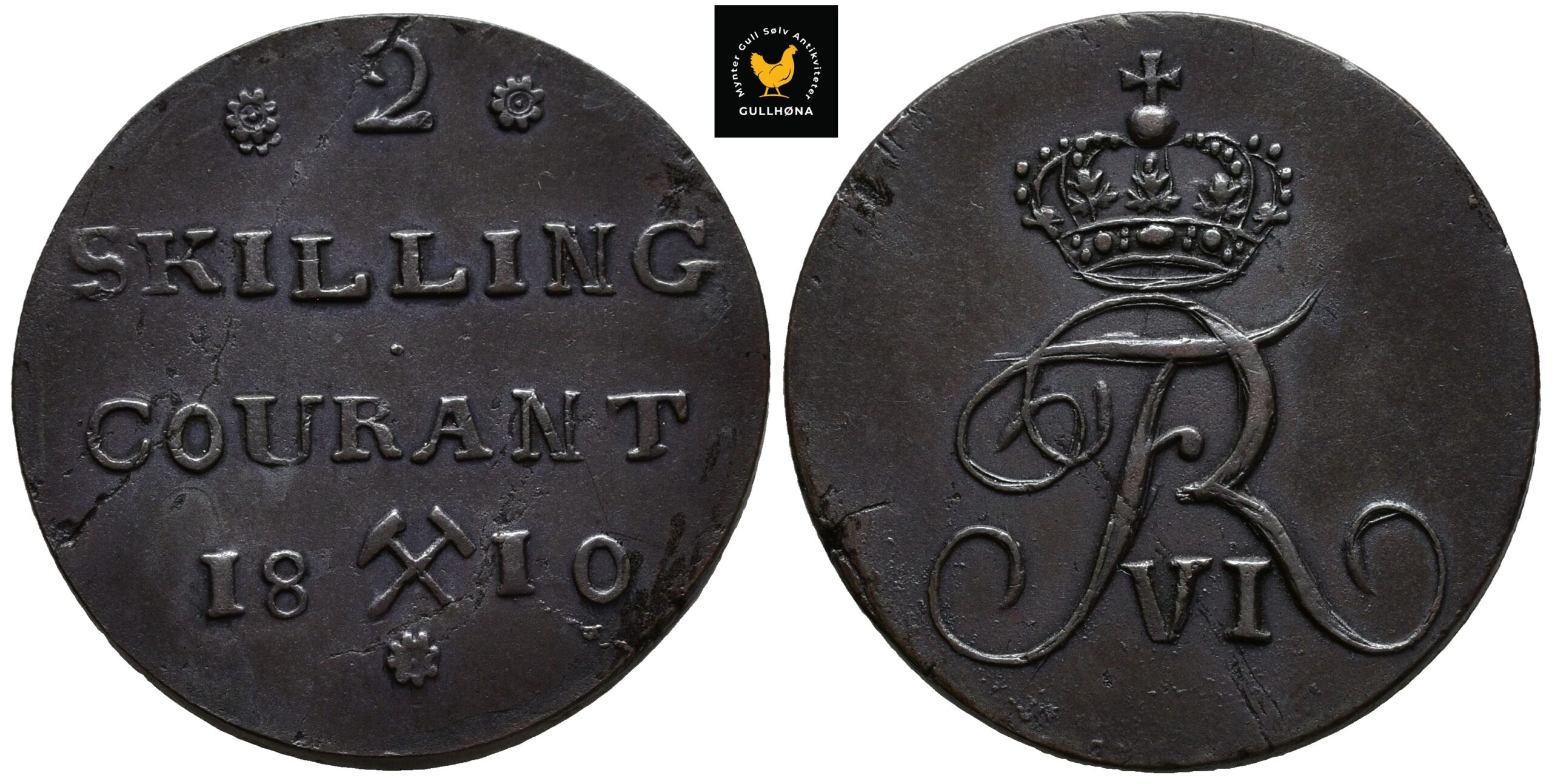 69198g00 1810 Norge 2 Skilling ''Rosetter''
