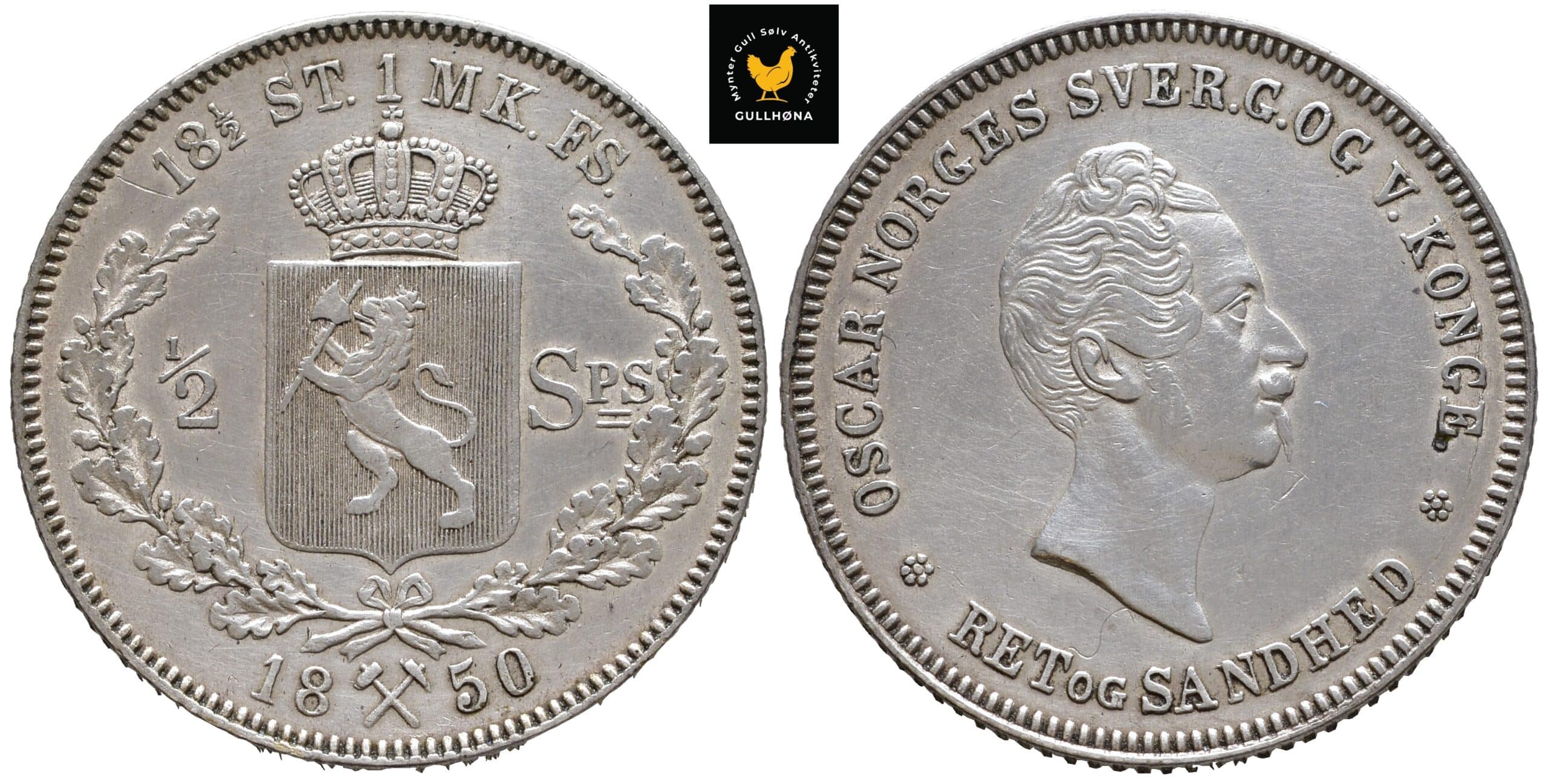 69205g00 1850 Norge 1/2 Speciedaler