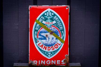 Original Rød Emalje Reklameskilt Ringnes Bryggeri Oslo – Landsøl