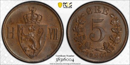 1907 Norge 5 Øre PCGS MS 64 BN
