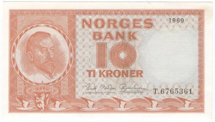 1969 Norge 10 Kroner T 10stk I Nr. Rekke