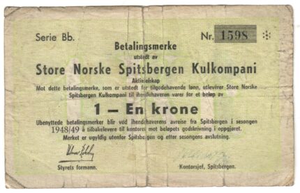 1948/49 Store Norske Spitsbergen Kulkompani 1 Krone Nr.1598, 1-/2