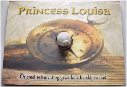 Myntsett - Princess Louisa, med original sølvmynt og geværkule fra skipsvraket