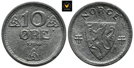 1956 Norge 10 Øre Zink, 0, Kant hakk