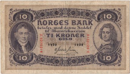 1939 Norge 10 Kroner Z.6275216, 1