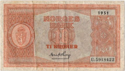 1951 Norge 10 Kroner U.5918422, 1-