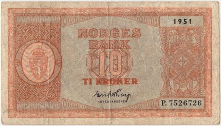 1951 Norge 10 Kroner P.7526726, 1-