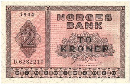 1944 Norge 2 Kroner, D.6232210, 0/01